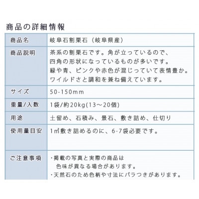 【庭石】 岐阜石割栗石(50～150mm) 1袋(約20kg) ロックガーデン