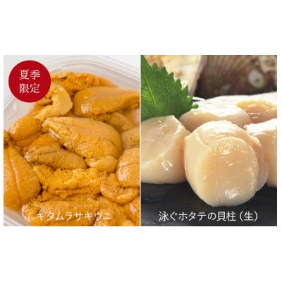<6月初旬から7月末頃 お届け便> 生うにと泳ぐホタテの生貝柱セット