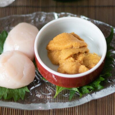 <6月初旬から7月末頃 お届け便> 生うにと泳ぐホタテの生貝柱セット