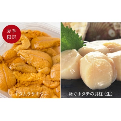【5月～7月発送】生うに(150g)と泳ぐホタテの生貝柱(8玉)セット