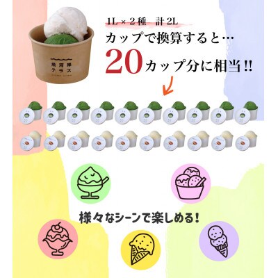 さんりくジェラート バット入り　1L×2個(抹茶・林檎のキャラメリゼのセット)