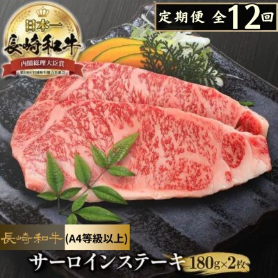 【毎月定期便】長崎和牛サーロインステーキ(2枚)全12回
