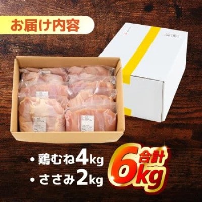 【毎月定期便】【鶏肉むね・ささみセット】ながさき福とり 鶏肉正肉セット (計6,000g)全12回