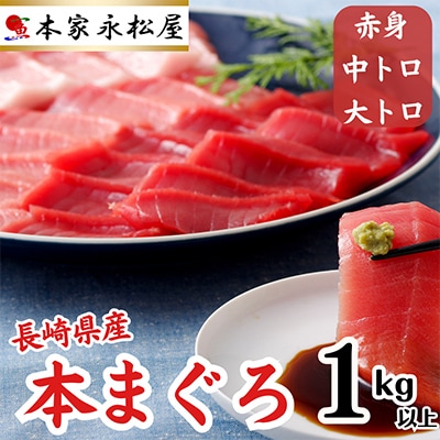 長崎県産本マグロ「赤身・中トロ・大トロ」贈答用セット(計1,000g以上)