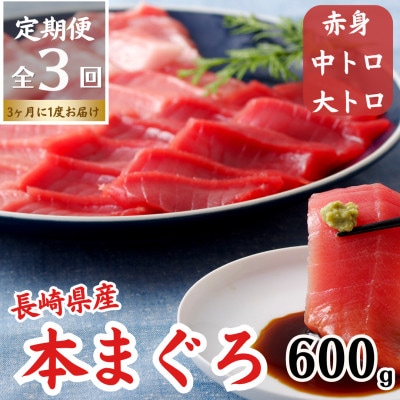 【3ヵ月毎定期便】長崎県産本マグロ「赤身・中トロ・大トロ」三種セット(計600g以上)全3回