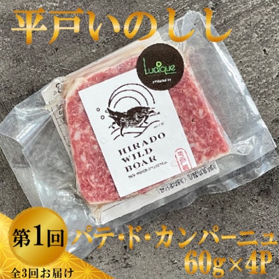 【毎月定期便】平戸いのしし肉加工品 パテ・ド・カンパーニュ 粗挽き&燻製ソーセージ ベーコン全3回