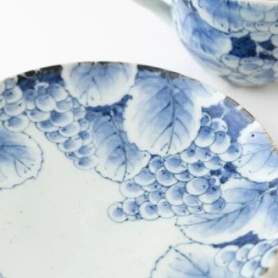 【玉峰窯】葡萄絵コーヒー碗皿　計2点　G140