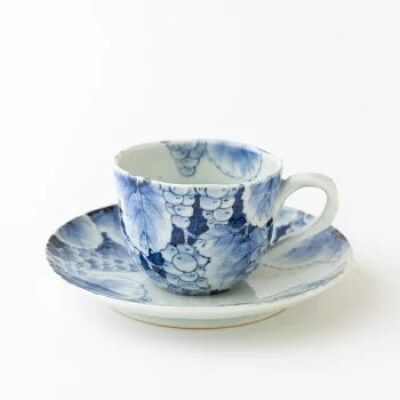 【玉峰窯】葡萄絵コーヒー碗皿　計2点　G140