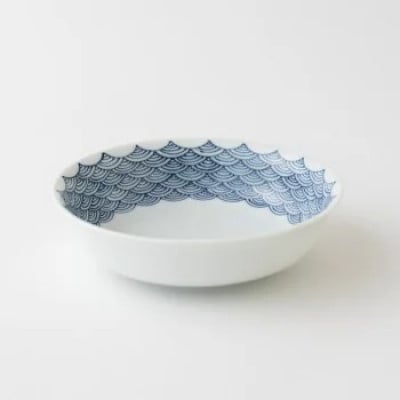 【平戸松山窯】創作染付間取青海波丸深取鉢3枚揃 G160
