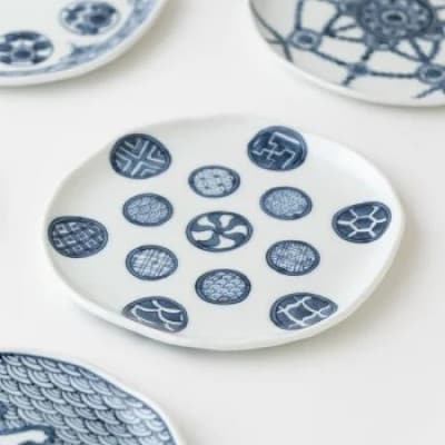 【平戸松山窯】創作染付タタラ銘々皿5枚揃　G159