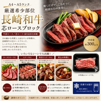 【A4～A5】【厳選希少部位】長崎和牛芯ロースブロック 約900g(300g×3p)