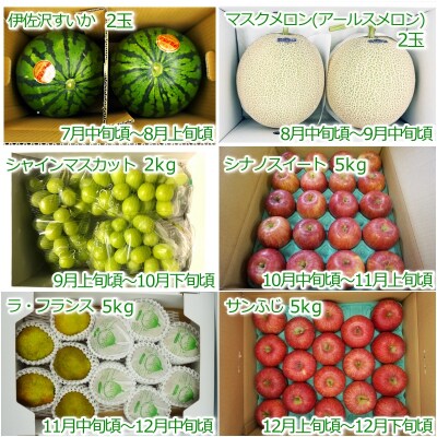 【2026年発送】果物定期便6回(すいかメロンシャインマスカットりんご洋梨)_H146(R8)