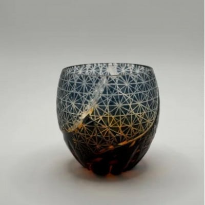 琥珀塗り切子(008)ダークブルー