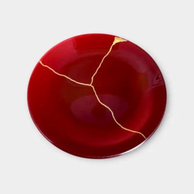 丸小皿　金継ぎデザイン　本朱