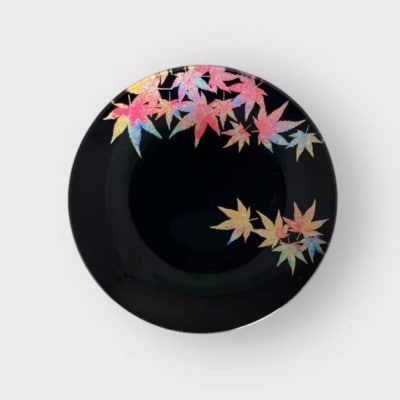 丸小皿　紅葉　漆黒
