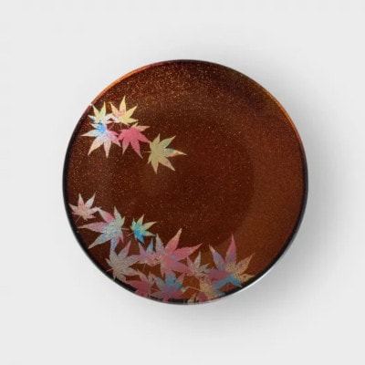 丸小皿　紅葉　梨地レッド