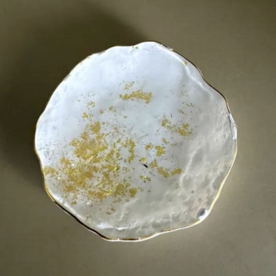 豆皿　口金ロック　古代金箔純白