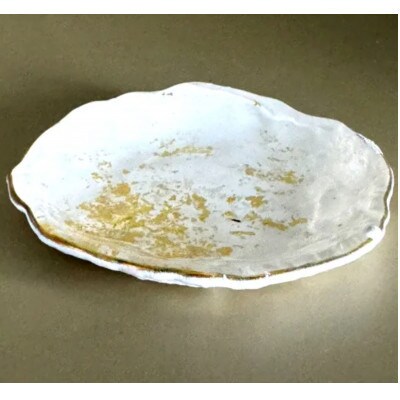 豆皿　口金ロック　古代金箔純白