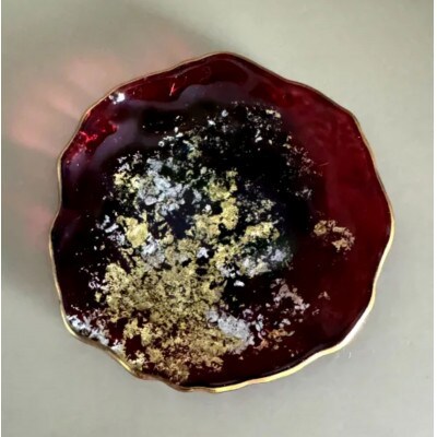 豆皿　口金ロック　古代金箔赤溜