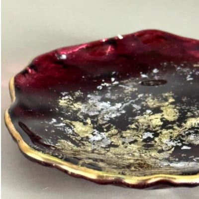 豆皿　口金ロック　古代金箔赤溜