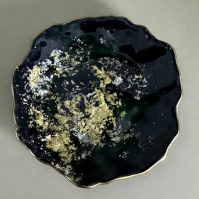 豆皿　口金ロック　古代金箔漆黒