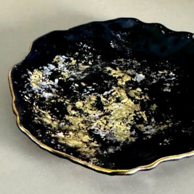 豆皿　口金ロック　古代金箔漆黒