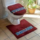 北欧の「幸せを運ぶ馬」ダーラヘスト柄の普通トイレ2点セット　ワインレッド