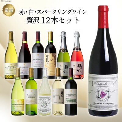 韮崎産ワインを飲み比べ!赤・白・スパークリングワイン贅沢12本セット