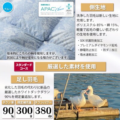 羽毛布団リフォーム シングル ホワイトダックダウン90% 仕立て直し スタンダード 青柄おまかせ
