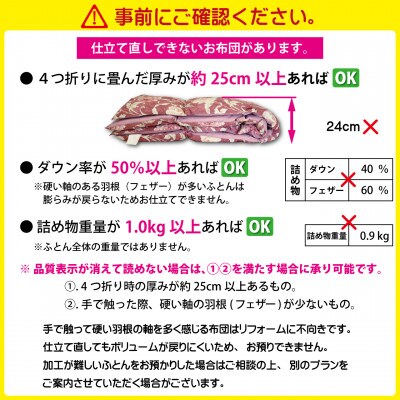 羽毛布団リフォーム シングル ポーランド産マザーグース95% 仕立て直し 80超長綿 青柄おまかせ