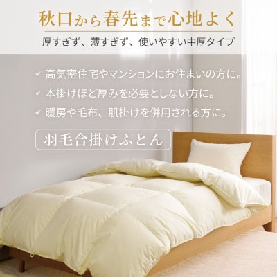 洗える 羽毛布団 合掛け シングル 春秋用 中厚 ホワイトダックダウン85% アイボリー 無地