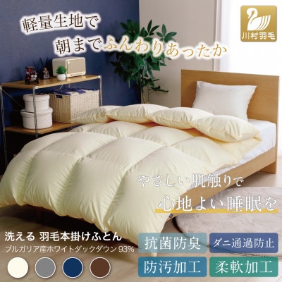 洗える羽毛布団 ダブル 冬用 ホワイトダックダウン93% アイボリー抗菌防臭 本掛け 1.7kg無地