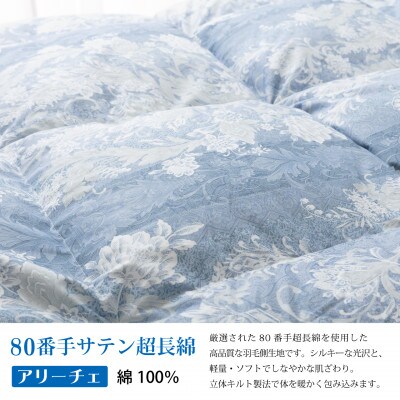 【春秋用】中厚 合掛け 羽毛布団 シングル マザーグースダウン95% ポーランド産 アリーチェ 青