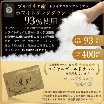 羽毛布団 シングル 冬用 ホワイトダックダウン93% 60番手サテン 日本製 綿100% レオーネ青