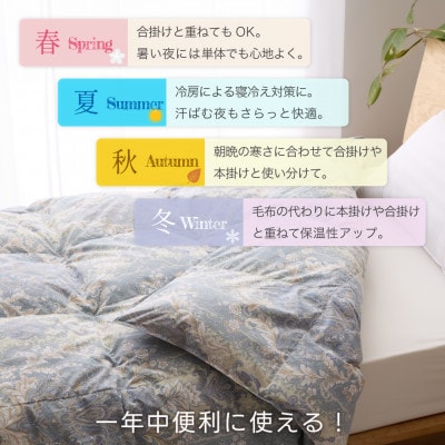 洗える羽毛肌掛け布団 シングル 春夏用 ホワイトグース93% ポーランド産 ダウンケット羽毛布団 青