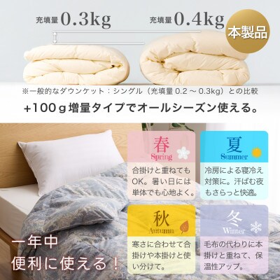 洗える 羽毛肌掛け布団 シングル 春夏用 ホワイトダック85% 抗菌防臭 ダウンケット 羽毛布団 青