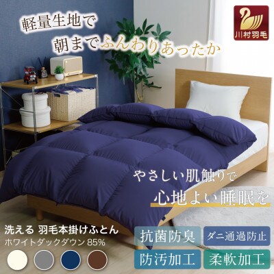 洗える羽毛布団 ダブル 冬用 ホワイトダックダウン85% ネイビー 無地 抗菌防臭 本掛け 日本製