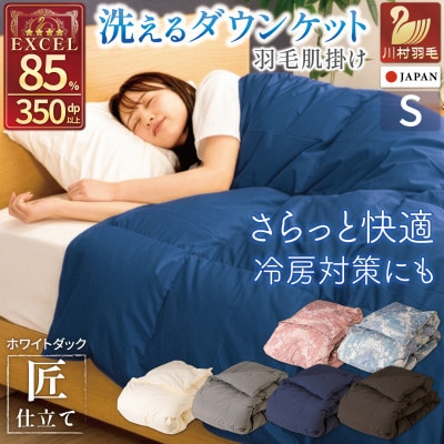 洗える 羽毛布団 肌掛け シングル 春夏用 ダック85% ネイビー 抗菌防臭 ダウンケット 日本製
