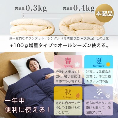洗える 羽毛布団 肌掛け シングル 春夏用 ダック85% ネイビー 抗菌防臭 ダウンケット 日本製