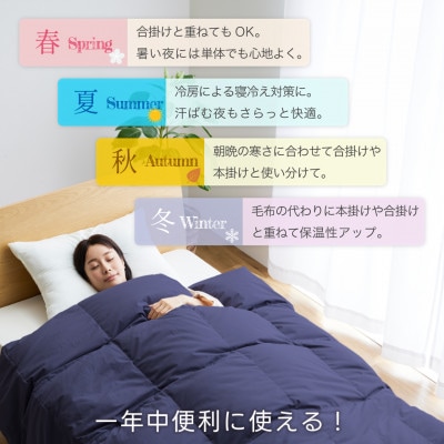 洗える 羽毛布団 肌掛け シングル 春夏用 ダック85% ネイビー 抗菌防臭 ダウンケット 日本製