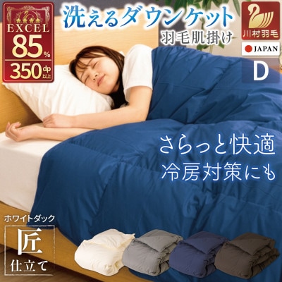 洗える 羽毛布団 肌掛け ダブル 春夏用 ダック85% ネイビー 抗菌防臭 ダウンケット日本製 無地