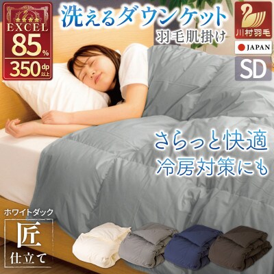 洗える 羽毛布団 肌掛け セミダブル 春夏用 ダック85% グレー 抗菌防臭 ダウンケット 日本製