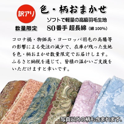 数量限定 【訳アリ】 羽毛布団セミダブル 色柄おまかせ ホワイトダウン93% 80番手サテン 日本製