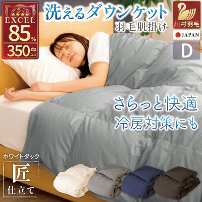 洗える 羽毛肌掛け布団 ダブル 春夏用 ホワイトダック85% グレー ダウンケット羽毛布団 無地