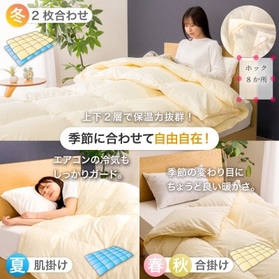 羽毛布団 洗える 2枚合わせセミダブル グースダウン93% オールシーズン ポーランド 肌掛け合掛け