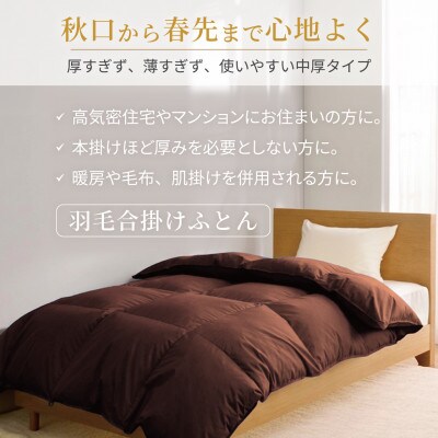 羽毛布団 合掛け セミダブル 洗える 中厚 春秋用 ホワイトダウン93% 1.0kg 無地 ブラウン