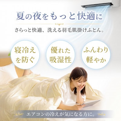 洗える羽毛布団 肌掛け クイーン 春夏用 ホワイトグースダウン93% ポーランド産 アイボリー 無地