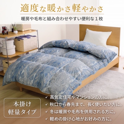 羽毛布団 本掛け 軽量 シングル 1.0kg 洗える 冬用 ホワイトダックダウン93% ブルー