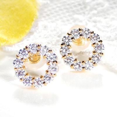 ピアス K18YG ゴールド ダイヤ 0.80ct サークルピアス スタッド【f208-k18yg】