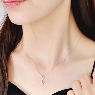 ネックレス K18PG ピンクゴールド ダイヤモンド 0.2ct リボン【f132-k18pg】